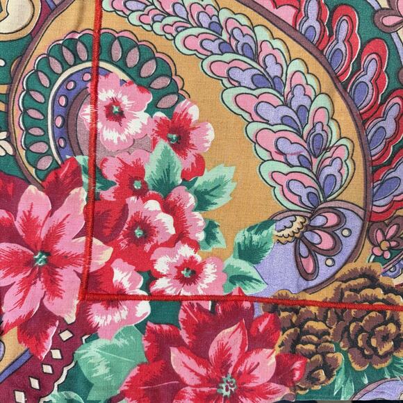 Vtg Cannon Floral Pillow Cases Pair Pointsetta Red Xmas Holiday Sham 30.5x24.5 - Picture 6 of 9